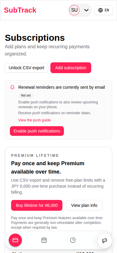 Screenshot of enabling push notifications on Android
